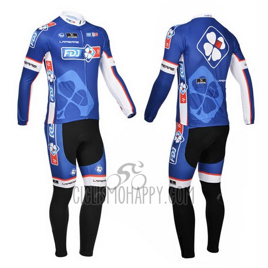 FDJ Cycling Jersey Bib Tight 2013 Long Sleeve Blue